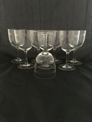 Set Of 2 Vintage Mid Century Art Deco Etched Crystal Wine Water Goblets Glasses