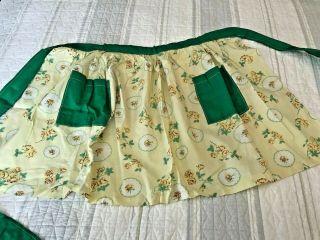 Vintage Handmade Yellow And Green Cotton Half Apron Mid Century Retro