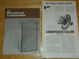 Vintage The Advent Loudspeaker Brochure / Literature