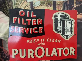 Old Vintage Purolator Filter Heavy Enamel Porcelain Die Cut Metal Sign Gas & Oil
