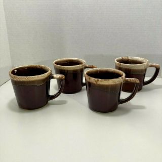 Set Of 4 Vintage Mccoy Pottery Brown Drip Glazed D Handle Cups Coffee Mugs Usa
