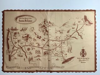 Vintage Paper Placemat - Main Line Routes Of The Santa Fe Lines (railroad) (2)