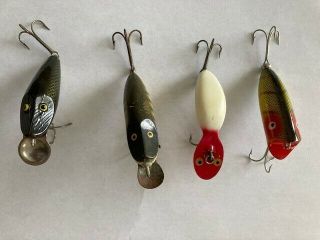 4 Vintage Heddon Fishing Lures Baby Lucky 13 River Runt Sinker Tadpolly Spook