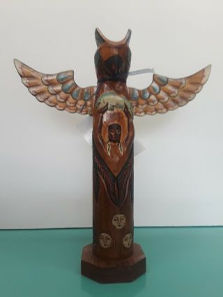 Alaska Black Diamond Totem Pole " Eagle Boy " Carved W/tag