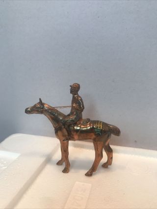Vintage Souvenir From Hot Springs Arkansas.  3 1/2”brass Race Horse With Jockey