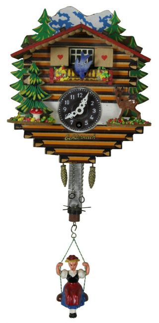 Vtg German Black Forest Clock Cuckoo Bouncing Swinging Girl Bird Deer Echternach