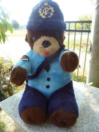 Canada Post Montreal Mighty Star 16 " Plush Bear 1986 Vintage With Hat Bag Badge