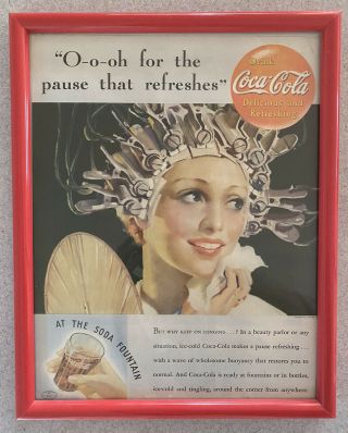 Vintage Coca Cola Advertisement Framed Beauty Salon Vintage Hairdressing Decor