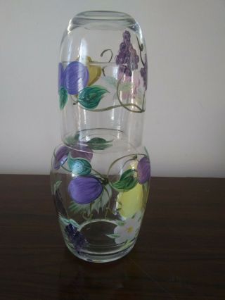 Vintage Hand Painted Tumble Up Glass Set Fruit And Flowers