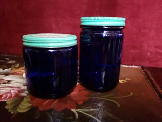 2 Vintage Cobalt Blue Glass Vicks Vaporub Jar With Lids