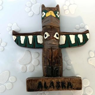 Vintage Alaska Craft Hand Carved Wood Totem Pole Ketchikan Alaska 3 "