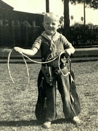 Found Photo Found Photograph Vintage Cowboy Kid Dressed Lasso Rope