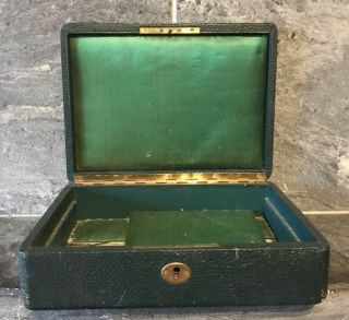 Vtg 30s 40s Jewelry Box Green Hard Top Leatherette Needs Tlc Silk Lined