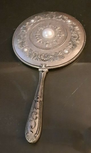 Vintage 9 " Silver Plated Ornate Godinger Art Co.  Handheld Vanity Mirror