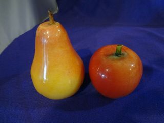 Vintage Stone Alabaster Fruit - Set Of 2 - Pear And Peach - 4 " And 2.  75 "