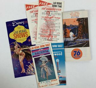 Vintage Las Vegas Show Girl Brochures,  Map Dunes Hacienda 1960s Rat Pack Mcm