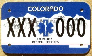 Colorado Motorcycle Sample License Plate Tag - Emergency Medical Services