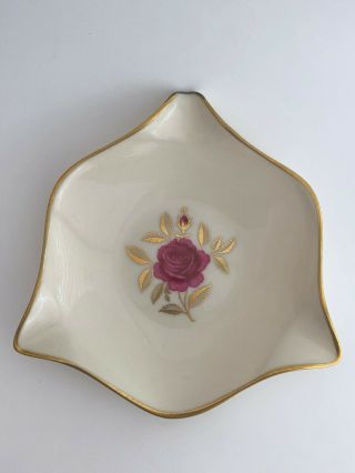 Vintage Lenox Porcelain Pink Rose Bud Dish 24k Accents Usa 6 "