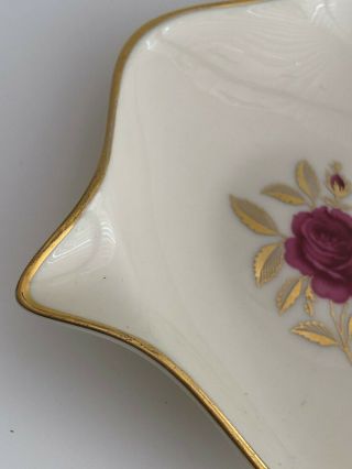Vintage Lenox Porcelain Pink Rose Bud Dish 24k Accents USA 6 
