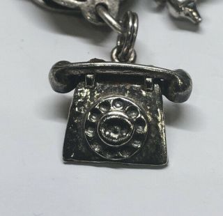 Vtg Sterling Silver - Danecraft Retro Rotary Phone Telephone Bracelet Charm - 3g