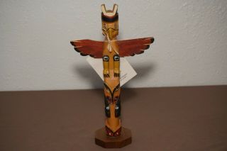 Alaska Black Diamond Handcrafted Wood Carved Totem Pole Signed Wallam