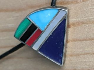 Vintage Native American Navajo Multi - Stone Channel Inlay Sterling Necklace.