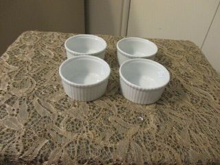 Set Of 4 Vintage Apilco Porcelain Ramekins Fluted Small 3.  5” Soufflé Dish France