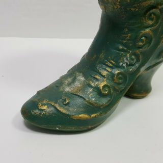 Ceramic Victorian Shoe Boot Planter Vase Green Gold Accents Vintage Pencil Holde 3