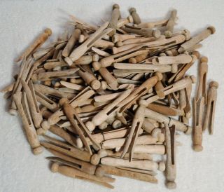 116 Old Vintage Primitive Wood Wooden Clothespins Split Leg Round Top Some Wired