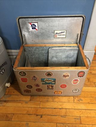 Cronco Vintage Cooler Ice Box Made In Mpls.  Mn Galvanized Liner Wooden Seal