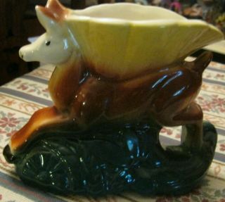 Vintage Leaping Deer Collectible Art Pottery Vase Planter Deep Earth Tone Colors