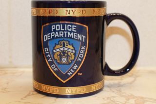 Nypd City Of York Police Department 20 Oz Coffee Mug Cobalt Gold Band Jumbo