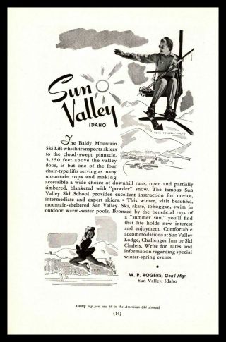 1942 Sun Valley Idaho Baldy Mountain Snow Ski Lift Toni Frissell Photo Print Ad