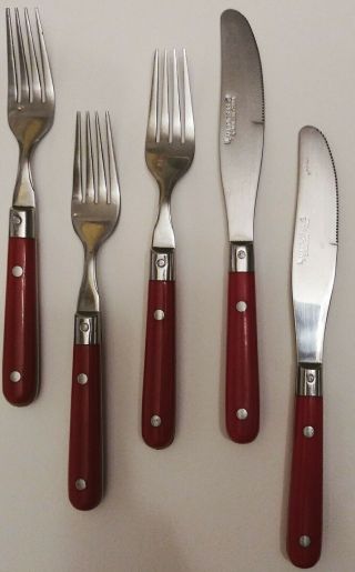 Washington Forge " Mardi Gras " Red Flatware 2 Knives & 3 Forks Vintage