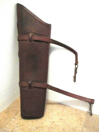 Vintage Traditional Archery Leather Target Arrow Quiver,  Basketweave Hand - Tooled