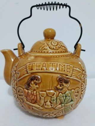 Vintage Brown Ceramic Tea Time Teapot Made In Japan