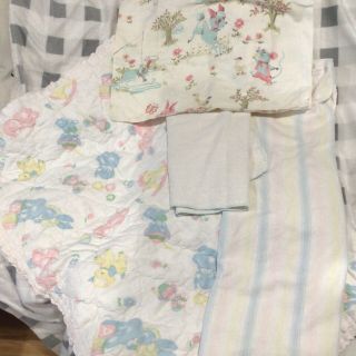 Vintage Toddler Crib Blanket Nursery Baby Bedding Towel,  Pillow Case,  1960s