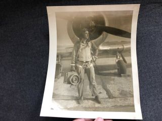 Vintage Photo Us Navy Pilot Airman Posing Camera Uniform Parachute Airplane