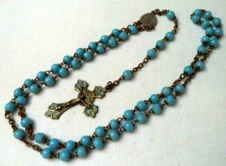 Stunning Vintage Estate Signed Italy Glass Rosary Prayer Beads Jesus God G1938