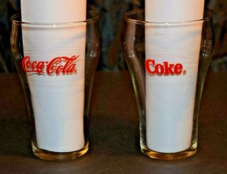 Set Of 2 Vintage Coca - Cola Coke Glasses With Red Lettering