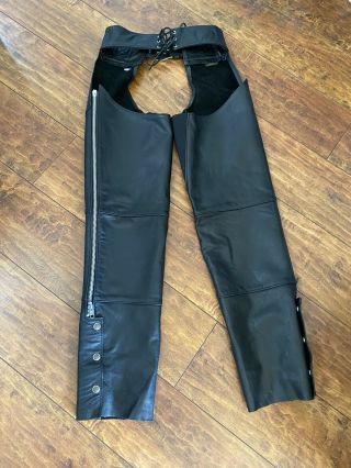Women’s Harley Davidson Black Leather Chaps Made In Usa Vintage Chaps