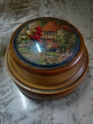 Vintage Wood,  Glass Dome German Music,  Vanity Powder Box