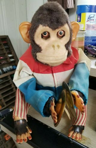 Vintage Jolly Chimp Battery Operated Monkey Cymbals Japan Amc Racing Team Jacket