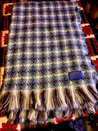Great Vintage Pendleton Plaid Wool Throw Blanket W/fringe 65 X 46 Usa