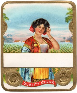 Cigar Box Label Vintage Outer Stone Lithography Stock Embossed Cuban Girl C1910