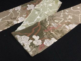 008bcf 2199 Silk Fabric 1930s Vintage Japanese Kimono Branch Plum Blossom Khaki