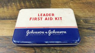 Vintage Johnson & Johnson Leader First Aid Kit Tin Box Only