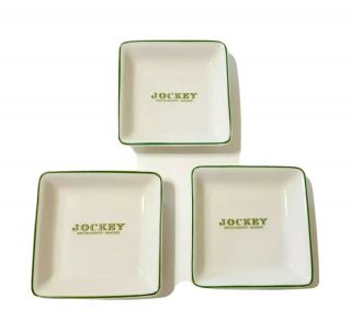 3 Jockey Restaurant Madrid Hunter Green Racing Stripe Porcelain China Side Trays