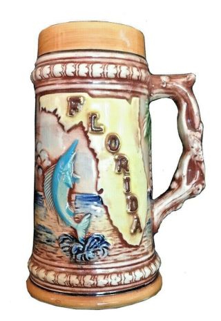 Vintage Ceramic Florida Beer Stein Mug Made In Japan 6 7/8 " Tall