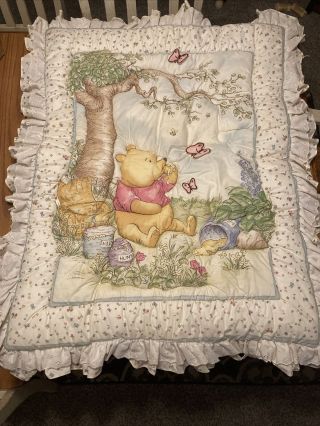 Vtg 1996 Disney Winnie The Pooh Honey Pot Crib Comforter Baby Blanket Quilt